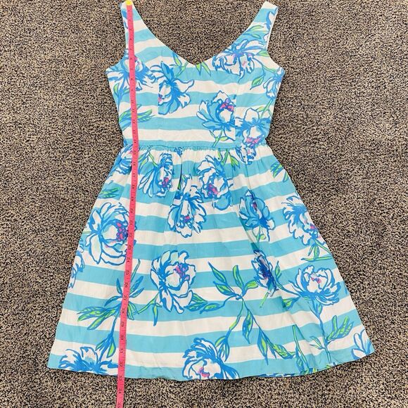 LILLY PULITZER 0 Roswell Fit & Flare Swing Dress Striped Floral Silk Resort:Read - Picture 15 of 16